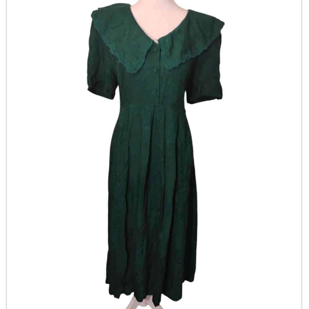 Vintage Karin Stevens 1980's  Maxi Dress with Scalloped Peter Pan Collar - Picture 2 of 14